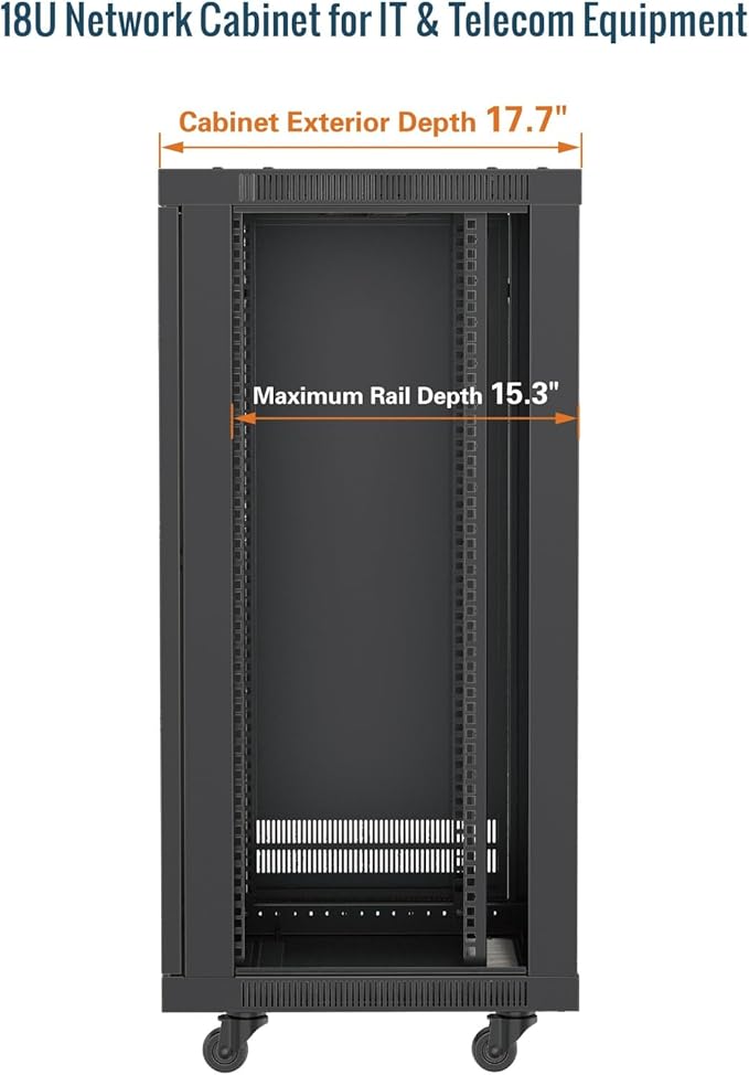 Tecmojo 18U Wall Mount Rack,18U Rack 17.7 Inch Depth,Hold Up to 176 Lbs,Server Rack with Casters,Enclosed Wall Mount Rack Kit for 19 Inch Network,Server and AV Gear,Mesh Door(Elite Collection)