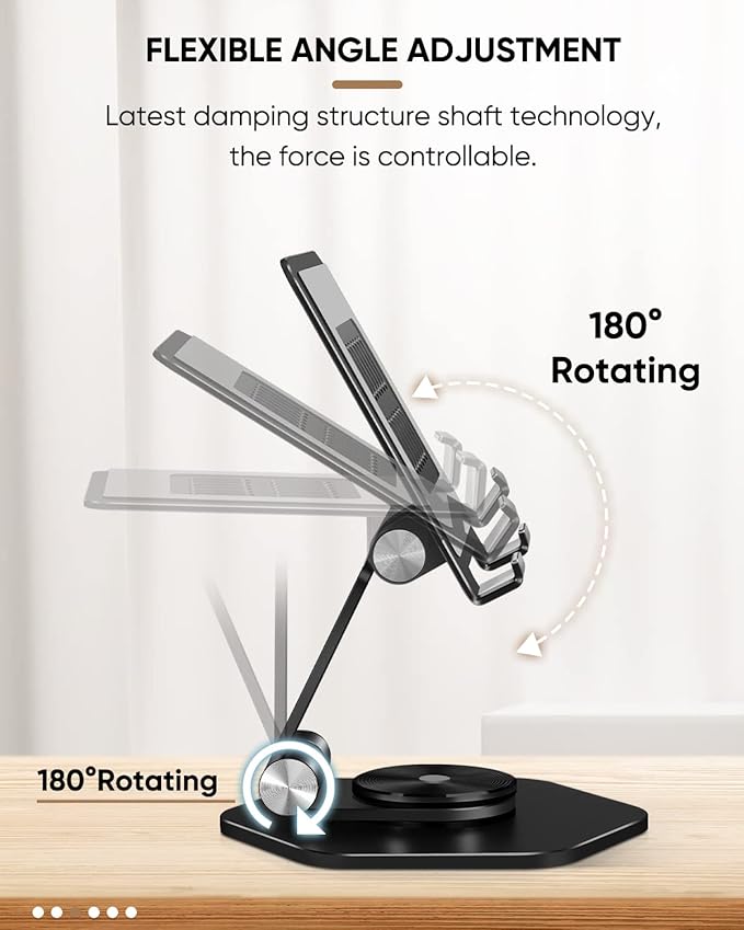 Foldable Aluminum Tablet Stand for Desk, 360° Swivel iPad & Tablet Holder – Portable & Stable Desktop Mount for 5–12.9in Devices, Black