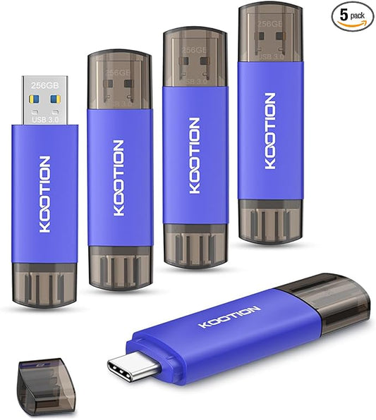 256GB USB C Flash Drive 5-Pack, KOOTION 2-in-1 Type-C Flash Drive USB-A & USB-C 3.0 Dual Drive OTG, Thumb Drive Memory Stick for Android Smartphone/Tablet/PC