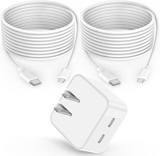 iPhone Charger Fast Charging, 40W Dual USB C Wall Charger Apple MFi Certified Dual USB-C Port Power Adapter with 2Pack 6FT USB-C to Lightning Cable for iPhone 14 Plus/13/12/11/XS/XR/X/iPad Wall Block