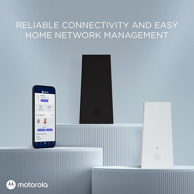Motorola MQ20 WiFi 6E Router with Easy Mesh, Tri-Band 8.4 Gbps Speed, 3000 sq. ft Coverage, Advanced Parental Controls, Next-Gen Security & Seamless Device Management, Black, Single Pack