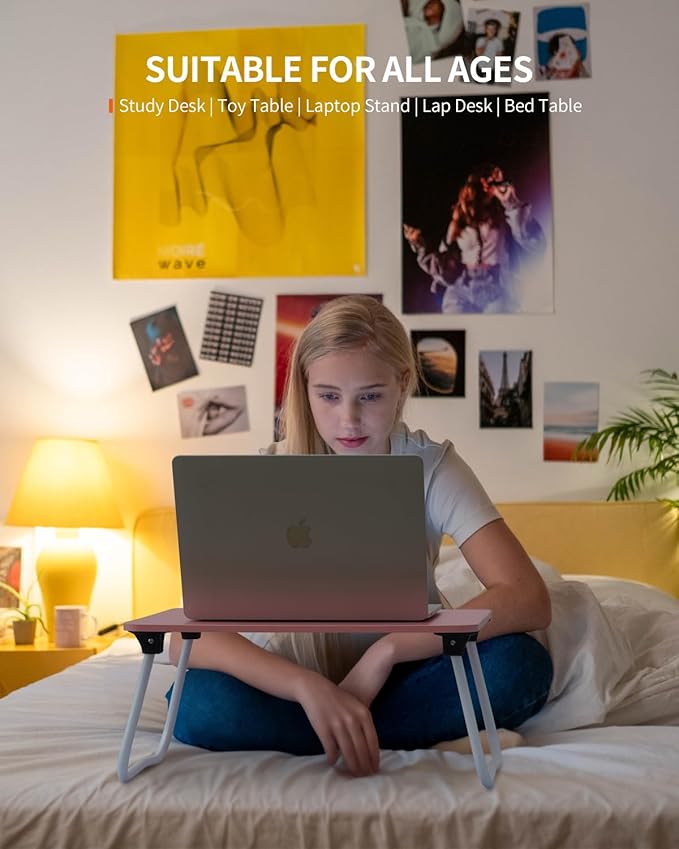 Foldable Lap Desk, Laptop Bed Desk, Portable Bed Table, Laptop Stand for Bed & Couch, Lightweight & Mini - Pink