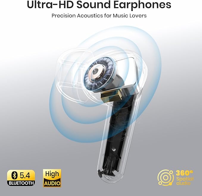 Wireless Earbuds Bluetooth 5.4 Light Weight in Ear Earphones 10mm Drivers with Powerful Bass IPX5 Waterproof Headphones 60H Long Playtime Bluetooth Headphones ANC ENC Noise Cancelling Black