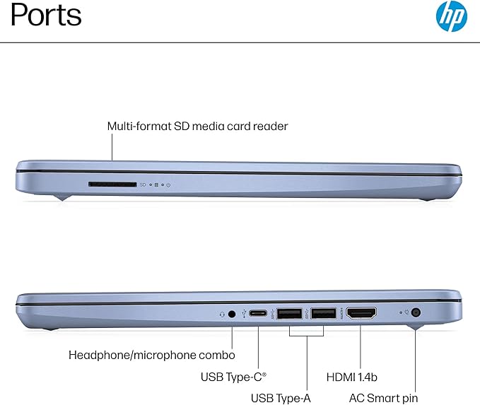 HP 14" Laptop 2025 Business Student Slim Computer, Lifetime MS Office, Copilot AI, Quad-Core Intel CPU, 16GB RAM, 628GB Storage (128GB UFS+500GB Ext), MarxsolAccessory, Wi-Fi 6, Win 11 Pro, Sky Blue