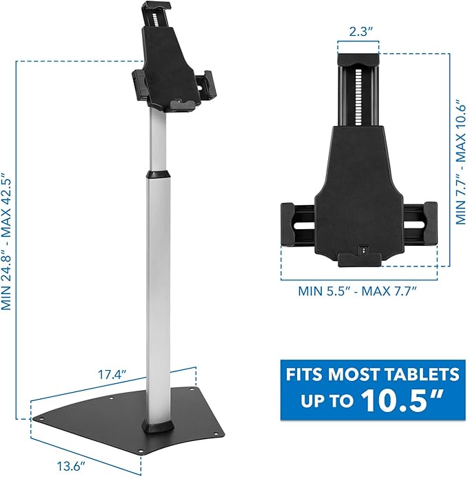 Mount-It! Anti-Theft Universal Tablet Floor Stand Kiosk – Height Adjustable Kiosk Floor Stand - Locking Tablet Mount Stand for iPad, Galaxy, Surface Go & Other 7.9"- 10.9" Tablets