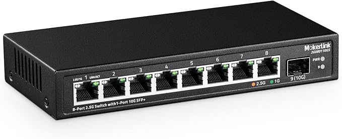 MokerLink 8 Port 2.5Gigabit Ethernet Switch with 10G SFP Slot, 8 x 2.5G Base-T Ports Compatible with 10/100/1000Mbps, Metal Unmanaged Fanless Small Network Switch
