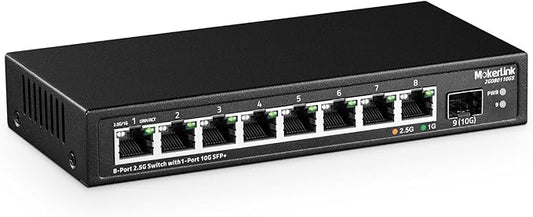 MokerLink 8 Port 2.5Gigabit Ethernet Switch with 10G SFP Slot, 8 x 2.5G Base-T Ports Compatible with 10/100/1000Mbps, Metal Unmanaged Fanless Small Network Switch