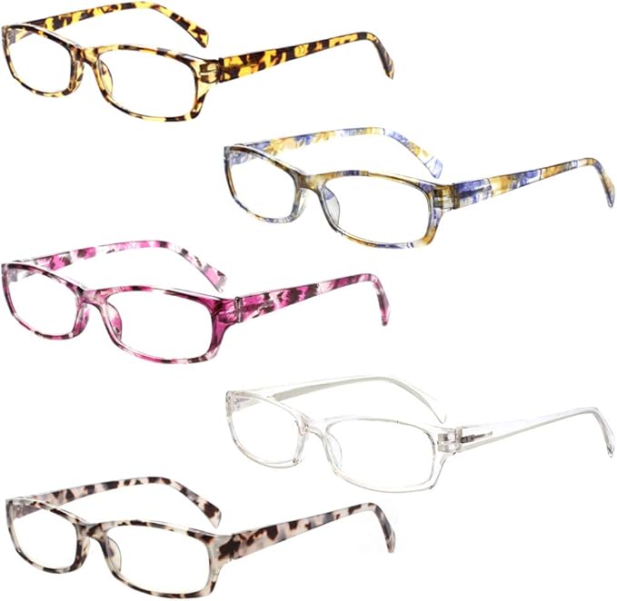 Henotin 5-Pack Reading Glasses Blue Light Blocking Anti Eyestrain Computer Reading Glasses for Women and Men Readers (Mix Color, 0.00, Diopters)