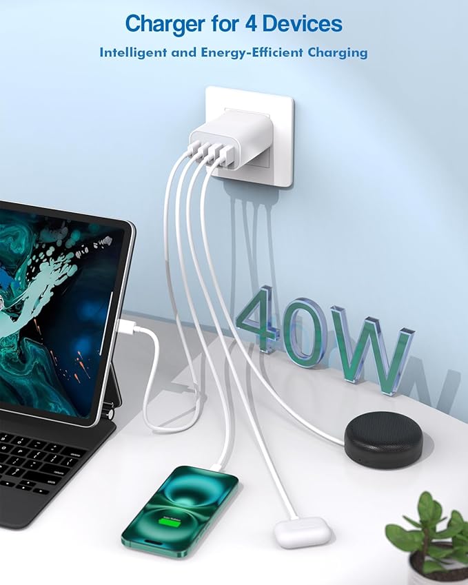 40W iPhone 17 16 Charger Block,2Pack 4-Port Fast USB C Charger Blocks,Multiport PD Power Adapter & QC Phone Charging Apple Adapter for iPhone 17 Air/17 Pro Max/16e/16 Pro/15/15Pro Max/14/13/12/11/iPad