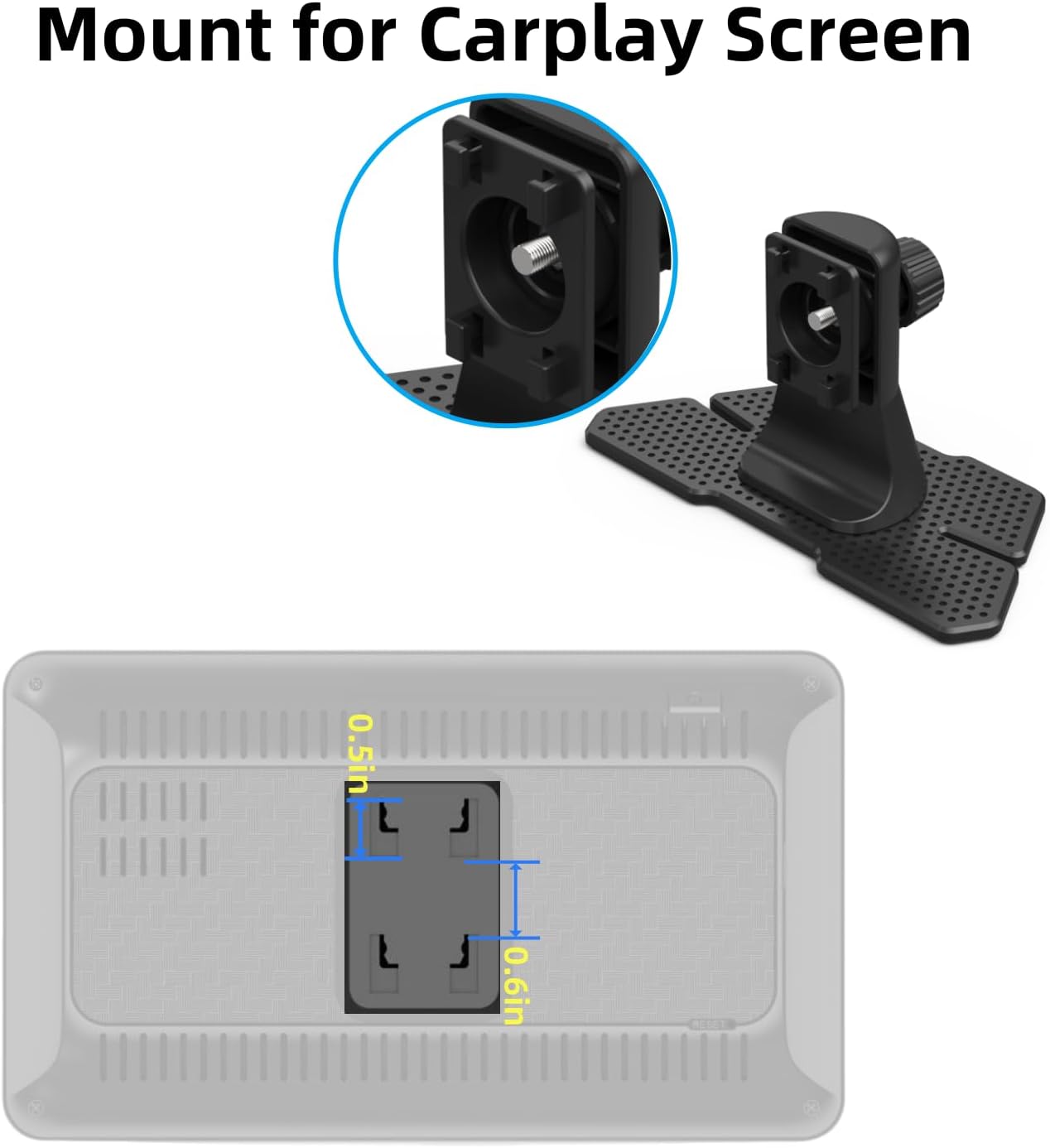 Replacement Carplay Mount for Portable Car Play Screen Holes Mount Holder Easy to Install Compatible 7"/9"/10.26 Carplay Screen Dashboard Adhensive Stand