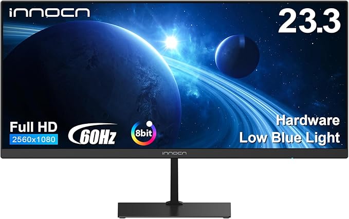 INNOCN 23 Inch Widescreen Computer Monitor WFHD 2560 x 1080p HDMI DisplayPort PC Monitor, Tilt Adjustable, Eye Care, Black