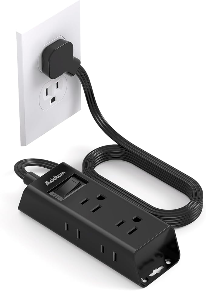 Flat Extension Cord 10 ft - Addtam Flat Plug Power Strip with 6 Outlets Extender, No Surge Protector for Cruise Ship, Dorm Room Travel Essentials, Black