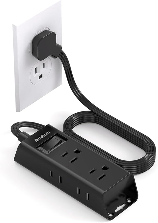 Flat Extension Cord 10 ft - Addtam Flat Plug Power Strip with 6 Outlets Extender, No Surge Protector for Cruise Ship, Dorm Room Travel Essentials, Black