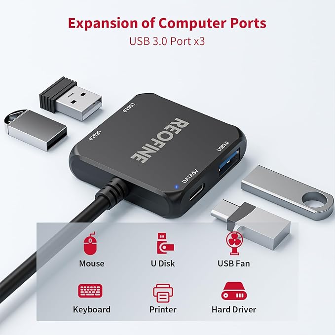 USB 3.0 Hub, 4 Port USB Hub Splitter,Portable USB Adapter Mini Multiport Expander for Desktop, Laptop, Gaming Console, Flash Drive, HDD, Printer, PC, Keyboards