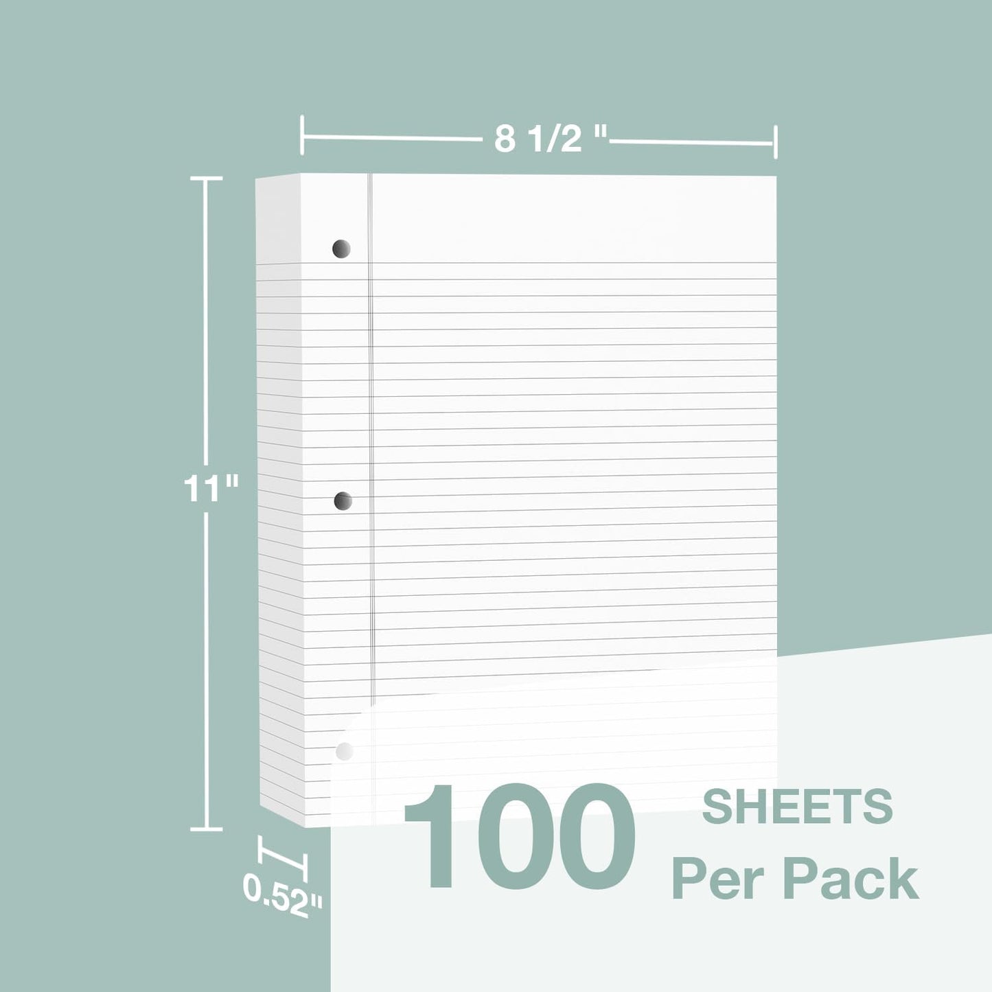 POPRUN Loose Leaf Paper, 8.5" x11" College Ruled, 100GSM / AA Grade Bulk Lined Filler Sheets, 3 Hole Punched for Binder Notebook, Office School Supplies, 3 Pack (300 Sheets)
