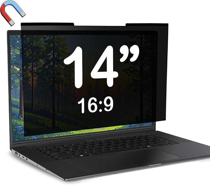 Magnetic Laptop Privacy Screen 14 inch for 16:9 Computer Monitor, Removable Anti-Glare Screen Privacy Shield, Screen Filter and Protector for Laptop (12 3/16" × 6 7/8"), Fits (FHD 1920 × 1080)