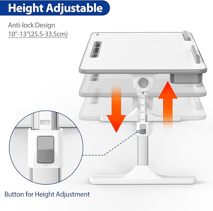 Besign LT05 Adjustable Laptop Table, Lap Desk, Portable Standing Bed Desk, Foldable Sofa Breakfast Tray, Notebook Computer Stand for Reading and Writing, Medium Size, White
