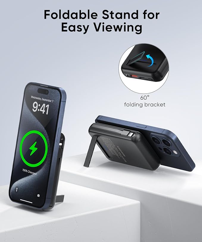 superallure Magnetic Power Bank 12000mAh for Magsafe Portable Charger, 22.5W Fast Charger Wireless Battery Pack with Built in Cables, for iPhone 16/16 Plus/16 Pro/16 Pro Max iPhone 15/14/13/12 Series