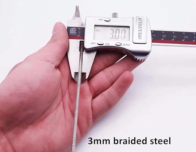 3mm 200CM/6.6ft Long Outdoor Travel Security Cable Lock,Braided Steel Coated Safety Cable Luggage Lock,Safety Cable Wire Rope Chain Lock Double Loop Lightweight (2 Pack)