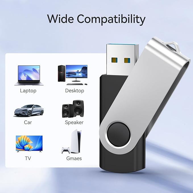 JUANWE 64GB USB Flash Drives 5 Packs, USB 2.0Thumb Drives Foldable 360°Swivel Memory USB Stick with Lanyard Hole, Jump Drive Pen Drive Zip Drive Portable Flashdrive for PC, Mutipack Black