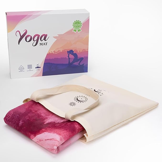 Travel Foldable Suede Yoga Mat, Tear-resistant Non-Slip Fitness Mat, Tote Bag included for Yoga Pilates Exercise Workout, 0.06 Inch/1.5 mm Thick, 72 x 24 Inch/183 x 61 cm