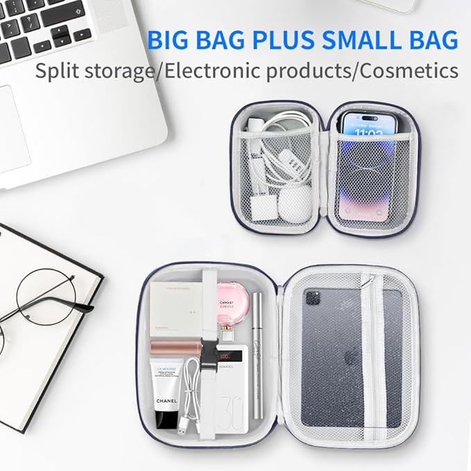 Electronics Organizer Travel Case Waterproof,Multi-Function Cable Storage Bag for Charger Phone Earphone USB Cables,Portable Wire Organizer Pouch for Travel Accessories,Dark Blue