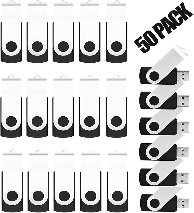 EASTBULL 50PCS 1GB Bulk Flash Drives USB 2.0 1GB Flash Drive Pack Thumb Drives Bulk Swivel Bulk USB Drives, Black