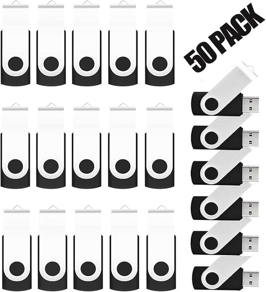 EASTBULL 50PCS 1GB Bulk Flash Drives USB 2.0 1GB Flash Drive Pack Thumb Drives Bulk Swivel Bulk USB Drives, Black