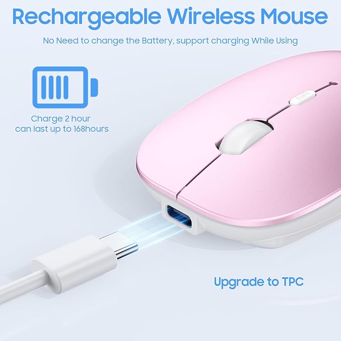 SUNGI Bluetooth Mouse,Slim noiseless Click Rechargeable Wireless Mice for MacBook pro MacBook Air/iPhone/ipad/Tablet/Laptop/Notebook,Pink