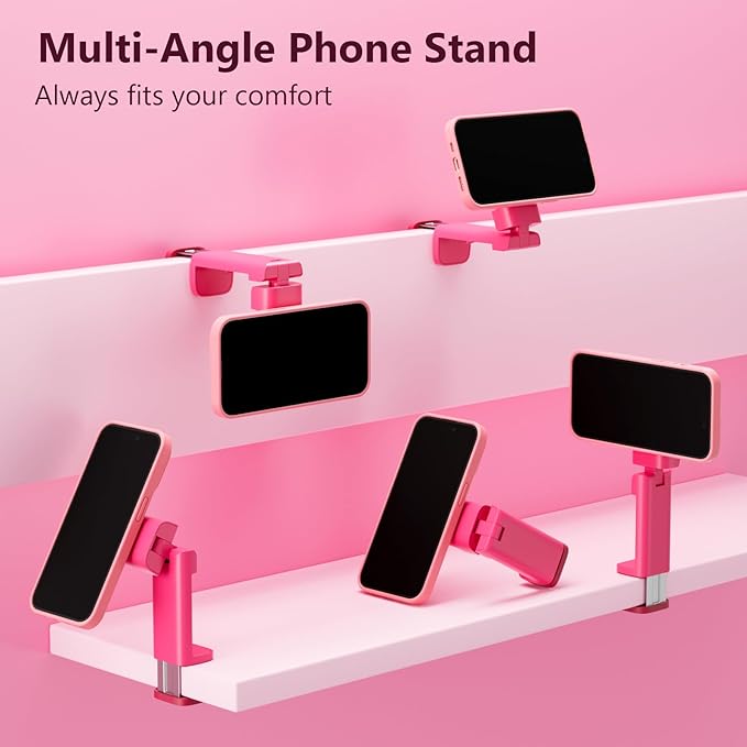 MiiKARE Travel Essentials Magnetic Airplane Phone Holder, Universal Handsfree Phone Mount for Flying with 360 Degree Rotation, Travel Must Haves Phone Stand for Desk, Tray Table, BarbiePink