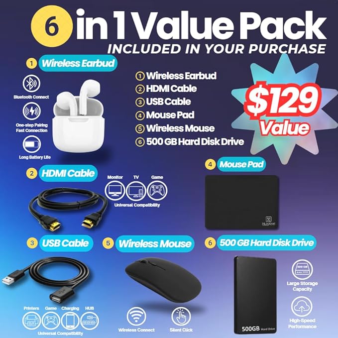 HP 14” Flagship Laptop 2025 AI-Powered Computer, Office Lifetime, Student Business, 4-Core Intel CPU, 16GB RAM 628GB Storage (128GB UFS+ 500GB Ext), Long Battery HubxcelAccessory Win 11 Pro Sky Blue