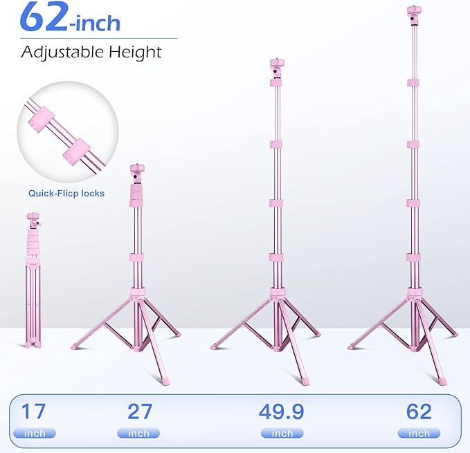 Sensyne 62" Phone Tripod & Selfie Stick, Extendable Cell Phone Tripod Stand with Wireless Remote and Phone Holder, Compatible with iPhone Android Phone, Camera