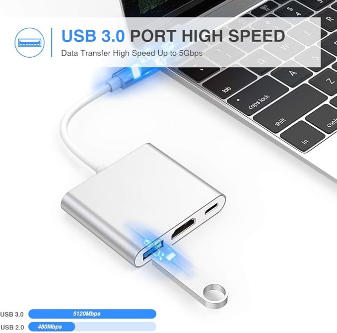 USB C to HDMI Adapter, 4K USB Hub with 100W PD Charging, USB-A 3.0 Port, Multiport Adapter for MacBook, Chromebook, iPad, Surface, TV, Monitor, and More