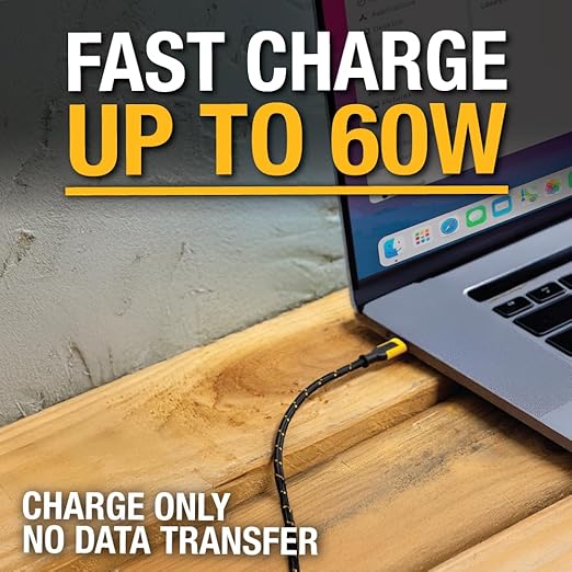 DEWALT Heavy Duty Extra Long USB C Cable (20 ft/6M), Fast 60W Type C Charging Cable, 90Degree Connector TypeC Charger Cord for Oculus Quest, PS5 Controller, Samsung Galaxy, Z Fold/Flip (Charge Only)