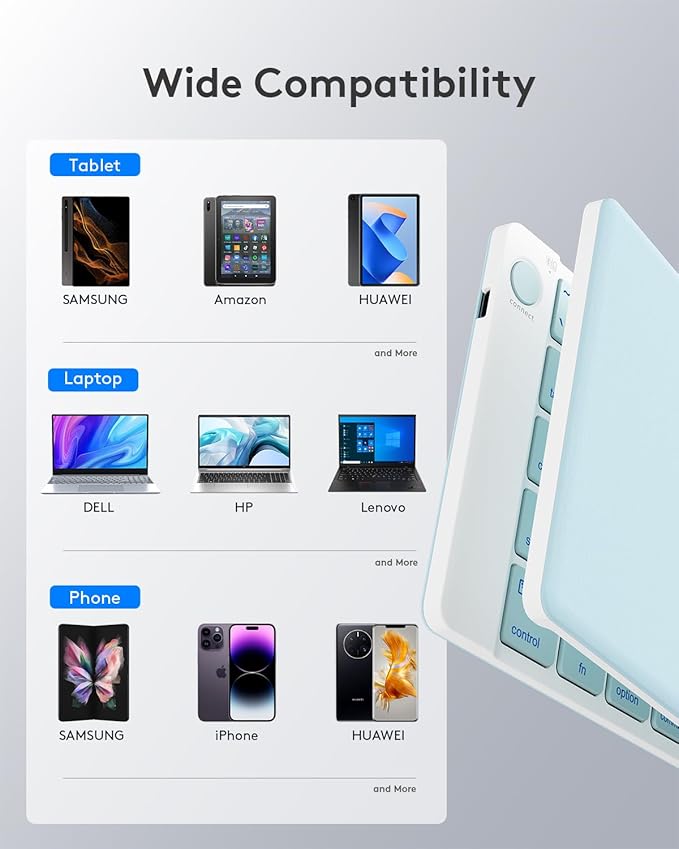 Samsers Bluetooth Foldable Keyboard, Wireless Portable Folding Keyboards, Full-Size Ultra-Slim Rechargeable Connect Up to 3 Devices for iOS Android Windows Phone Tablet and Laptop, Black