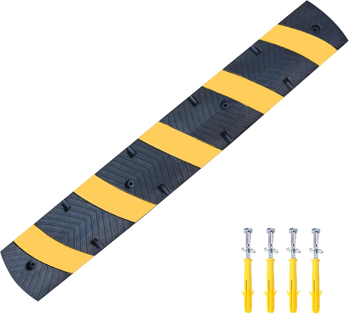 Orangestar 6Ft Rubber Speed Bump, 2 Channel Speed Hump w/4 Bolts for Asphalt Concrete Driveway Gravel