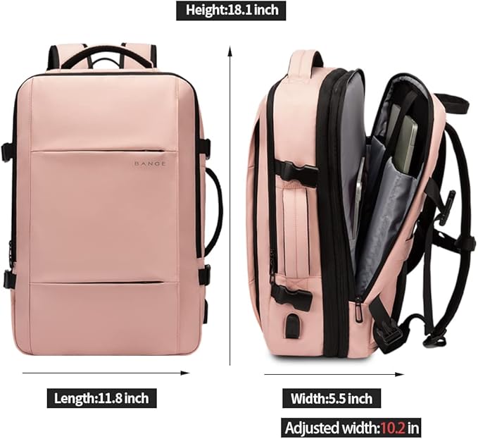 BANGE 35L Travel Backpack for Women, Carry On Backpack with USB Charging Port,17.3 Inch Laptop Backpack Flight Approved, College School Bag Casual Daypack for Weekender Business Hiking…