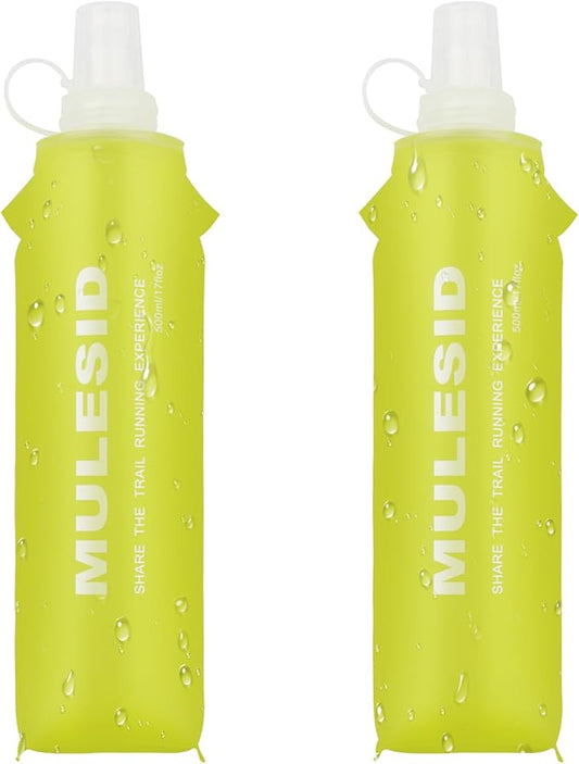 Soft Flask Running Bottles Collapsible Water Bottle Foldable for Traveling Running Vest Collapse Hydration TPU 500ml for Runner (500ml/16.9oz- Pack of 2)