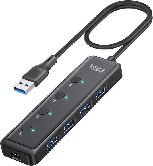 Selore USB 3.0 Hub, Selore 4-Port USB Hub Ultra-Slim Data USBA Splitter USBA Expander with 2 ft Compatible with A Port Laptop, for MacBook, Mac mini, iMac, PC, Flash Drive, HDD, Mouse,etc