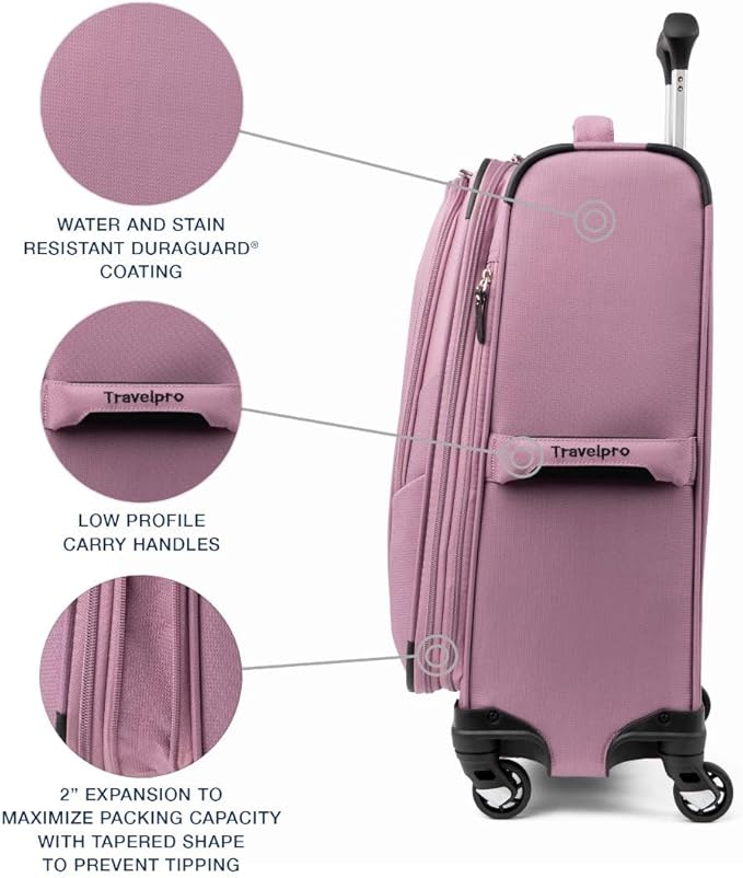 Travelpro Maxlite 5 Softside Expandable Carry on Luggage with 4 Spinner Wheels, Lightweight Suitcase, Men and Women, Orchid Pink Purple, Carry On 21-Inch