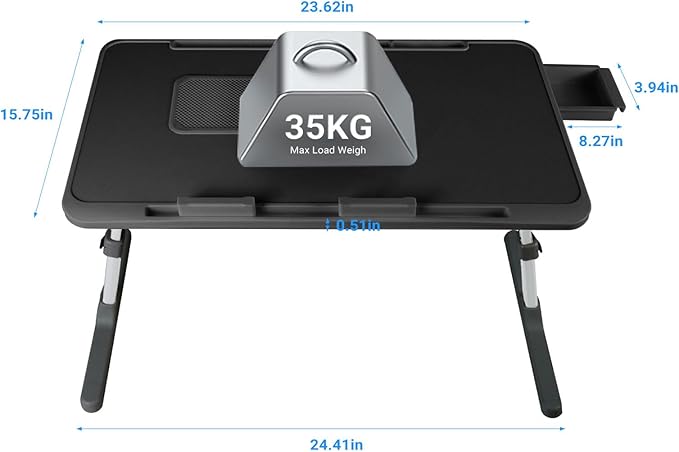 iXTRA Laptop Lap Desk Include Cooling Fan,Adjustable Lap Desk with Light Fan,Folding Laptop Desk for Bed with USB,Bed Desk with Storage Drawer 60 * 40cm,Black