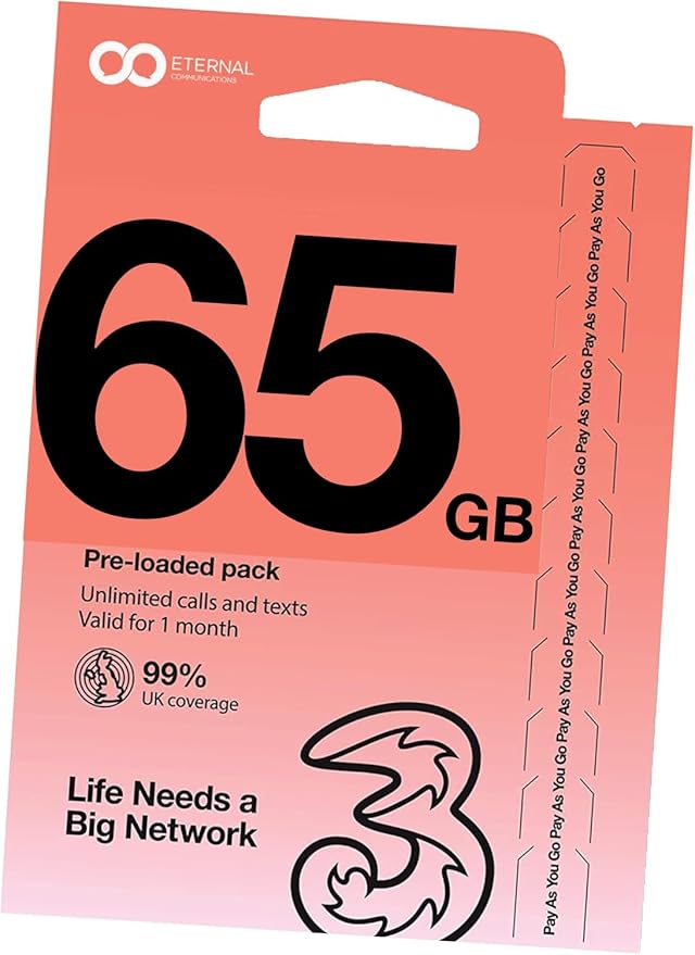 Prepaid Travel Sim Card with 65GB of 5G Data for use in 70+ Countries Worldwide + Unlimited Calls & SMS in EU + Tethering + Unlimited Bonus 5G Data in UK (Valid 30 Days)