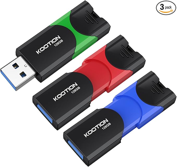 KOOTION 128GB USB 3.0 Flash Drive 3 Pack USB Flash Drives Multicolor USB Drive Retractable Thumb Drive Zip Drives High Speed Jump Drives with LED Indicator - 3Pack (Red, Green, Blue)