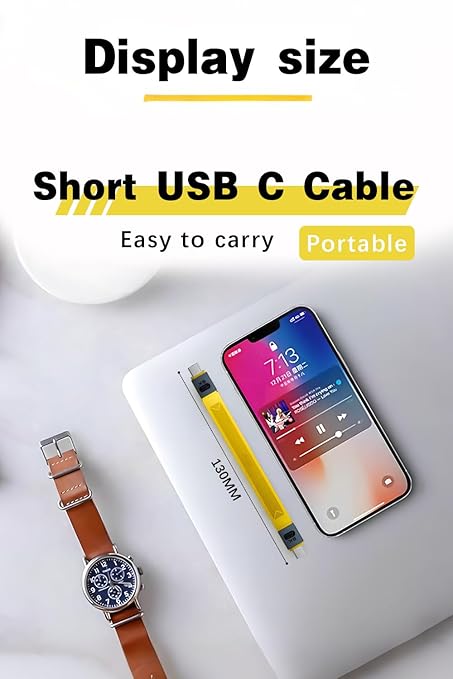 Duttek 80Gbps 240W Short USB C to USB C Cable for Thunderbolt 5 Cable 5inch, 8K@120Hz Type C to Type C Cord Compatible with iPhone 16, MacBook, Thunderbolt 4/3,USB 4. Yellow