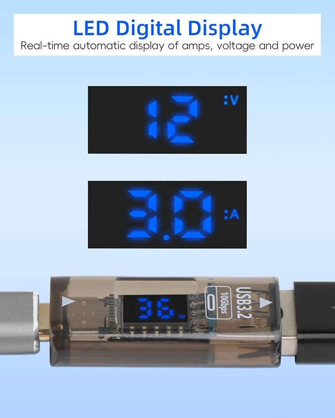 USB A Female to USB C Female Adapter,Type C to USB A Adapter Double Side,36W Fast Charging，10Gbps Data Transmission，with LED Display，Suitable for Laptops, Desktop Computers(2 Pack)