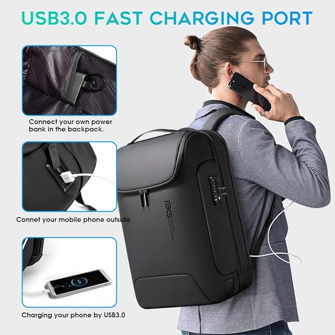 BANGE Men's Anti-Theft Backpack,Waterproof Fashion Travel Backpacks,High Tech Backpack with USB3.0 Charging Port,Business Laptop Backpack Fits 17.3 Inch Notebook…