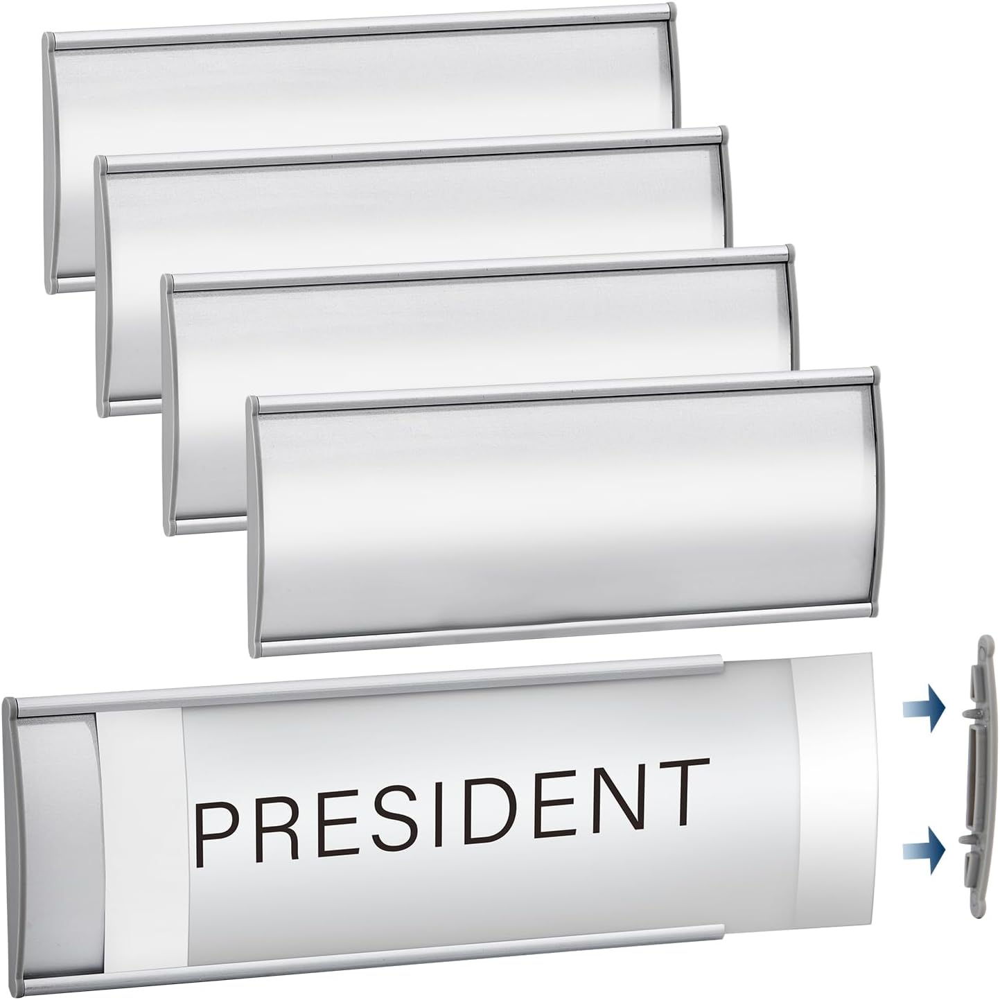 6 Pcs Office Door Signs - 8" x 3" Curved Name Plate Holders for Office, Wall-Mount Door Signs with Plastic Film and Adhesive Tape (Silver)