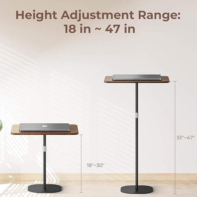 Portable Laptop Floor Stand, Bedside/Sofa Table with Height Adjustable 18''~47'', Stylish Movable Workstation Floor Standing Desk for Office, Meeting Room, Living Room Easy Assembly, Black