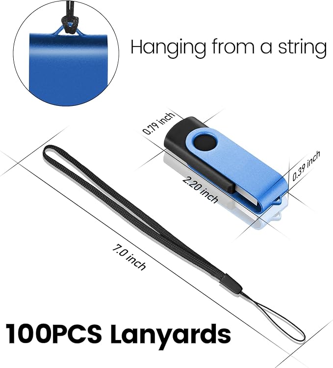 EASTBULL Flash Drive Bulk 8GB USB 100 Pack with Lanyards USB 2.0 Thumb Drive Bulk Memory Stick Swivel Pen Drive for Storage and Backup(8GB 100Pack, Mixed Color)