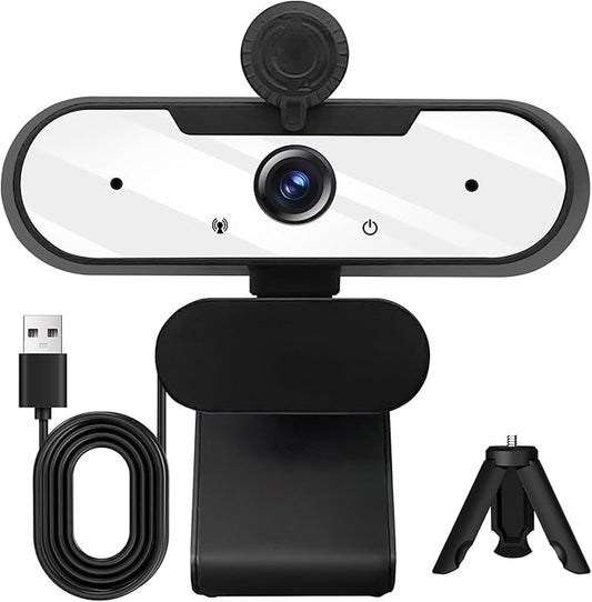 USB HD 1080P Video Webcam and Wide Angle Camera with Built-in Microphone and Rotatable Tripod,for Laptop Computer or Desktop PC,Great for Live Streaming.Calls.Video Conferencing(White)